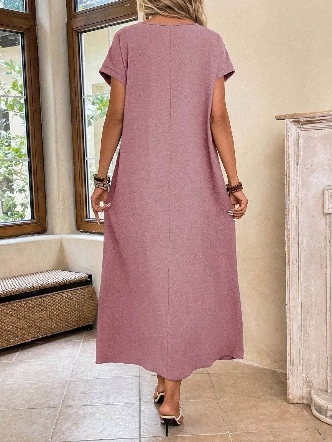 Женское свободное платье с летучей мышью Batwing Sleeve, Dusty Pink — фото 3