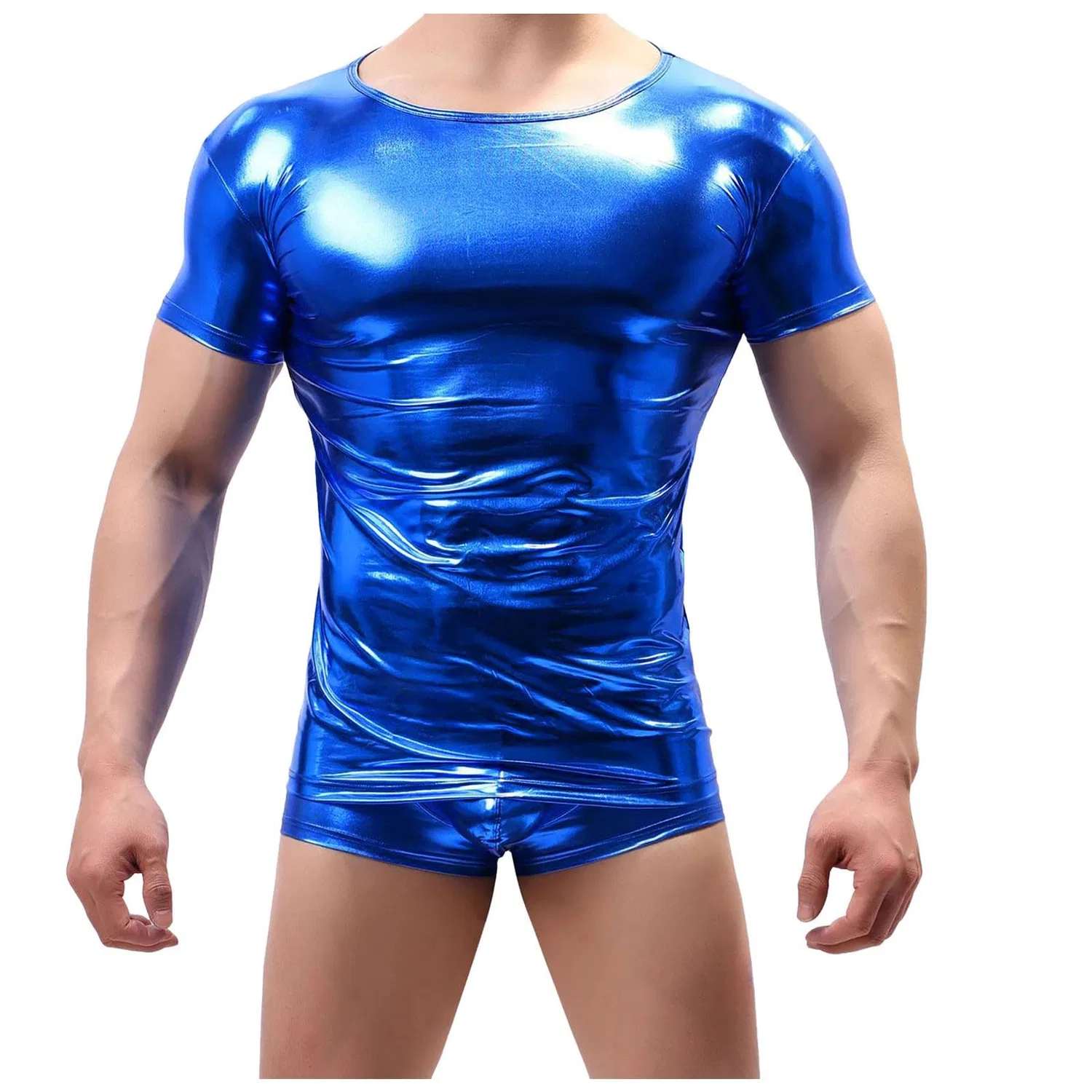 Мужская футболка с коротким рукавом из лакированной кожи, 14 Blue