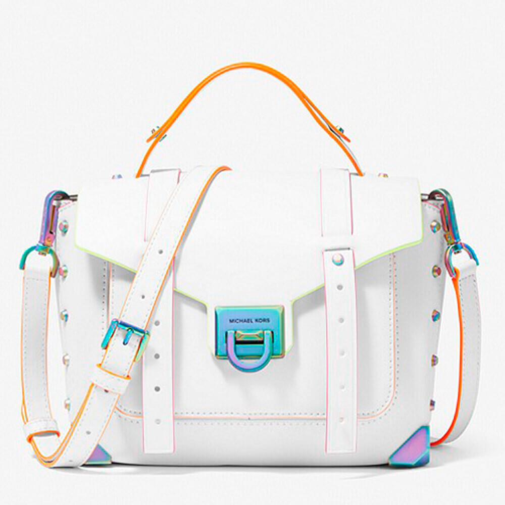 

Сумка-рюкзак Michael Michael Kors Manhattan Medium Contrast-Trim Leather, белый
