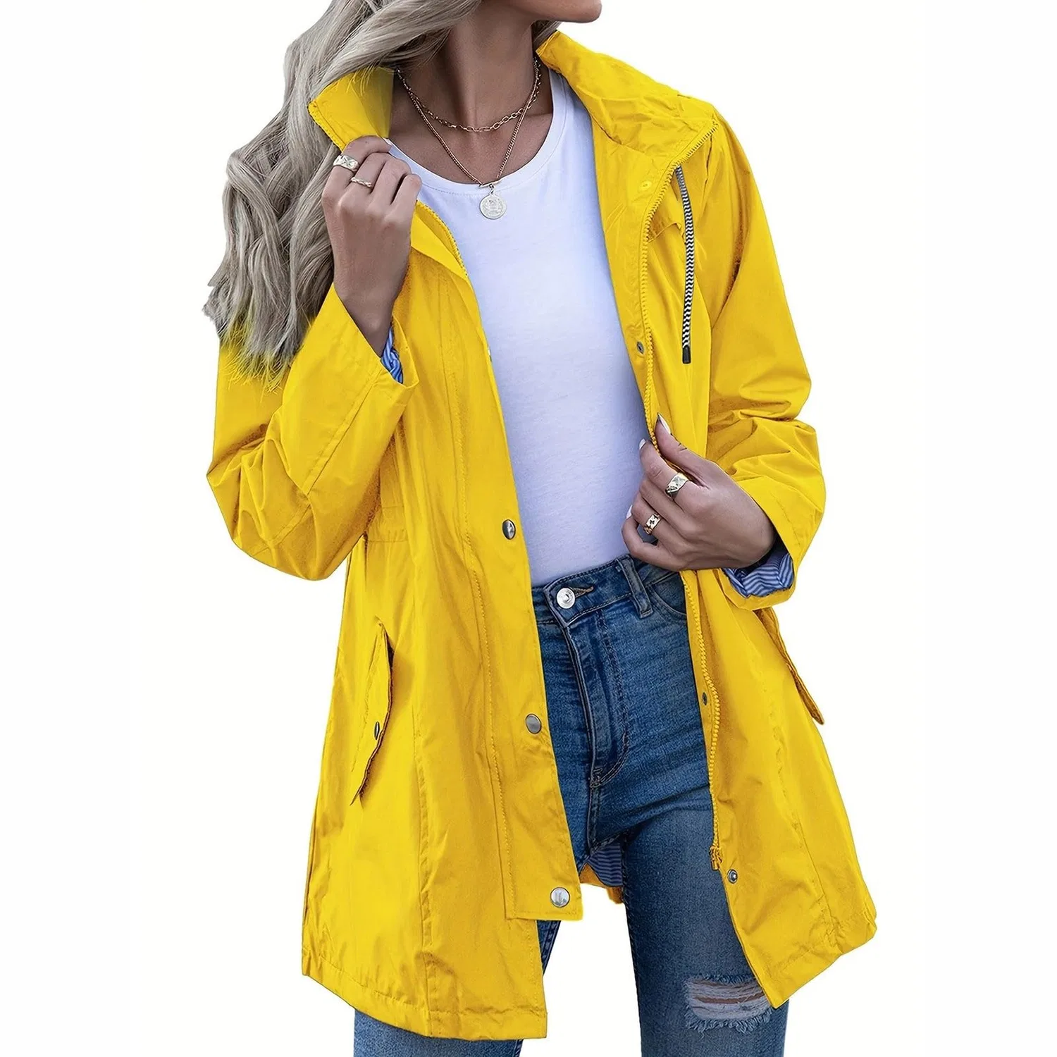 Женский легкий дождевик с капюшоном, модель Lightweight Rain Jackets, yellow — фото 2