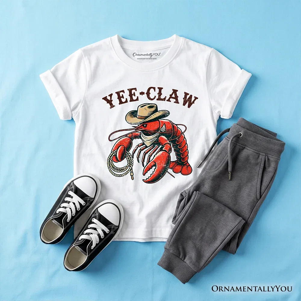Детская футболка с принтом омара в западном стиле Funny Cowboy Lobster OrnamentallyYou, White