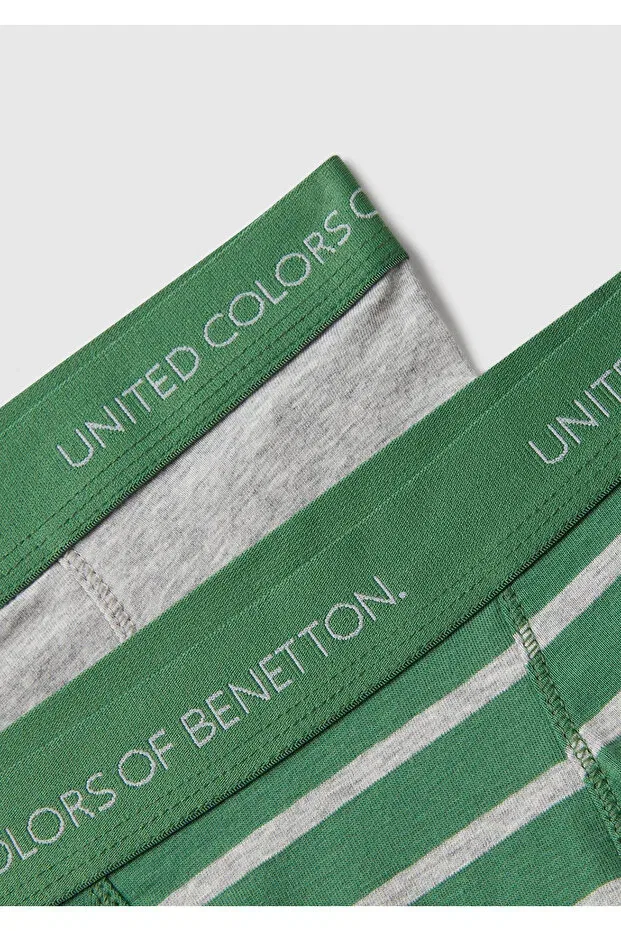 Детские боксеры для мальчиков в полоску 2-шт комплект United Colors Of Benetton, Ecru-Green — фото 3