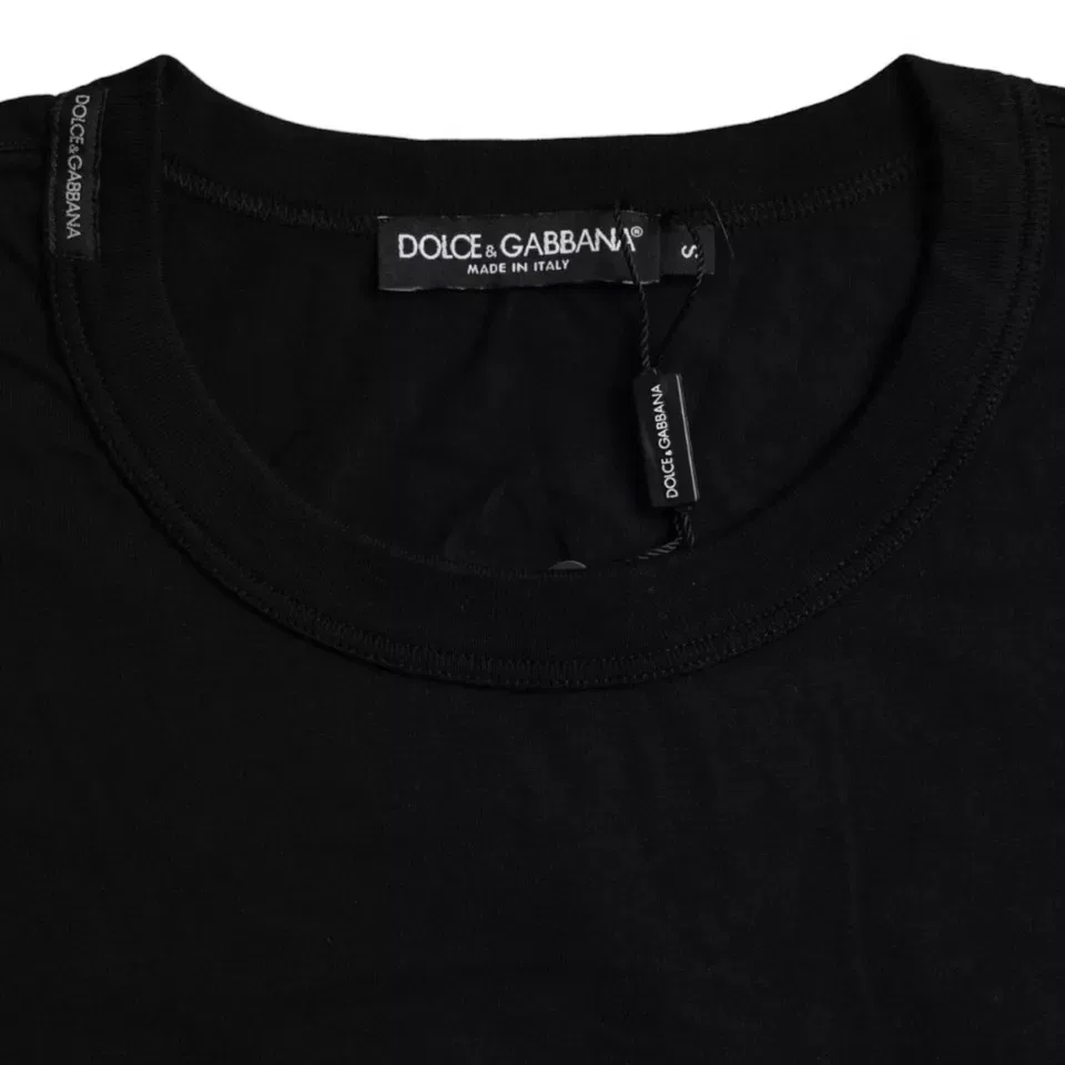 Мужская футболка с принтом логотипа Black Logo Embossed Cotton Crew Neck Dolce & Gabbana, черный — фото 4