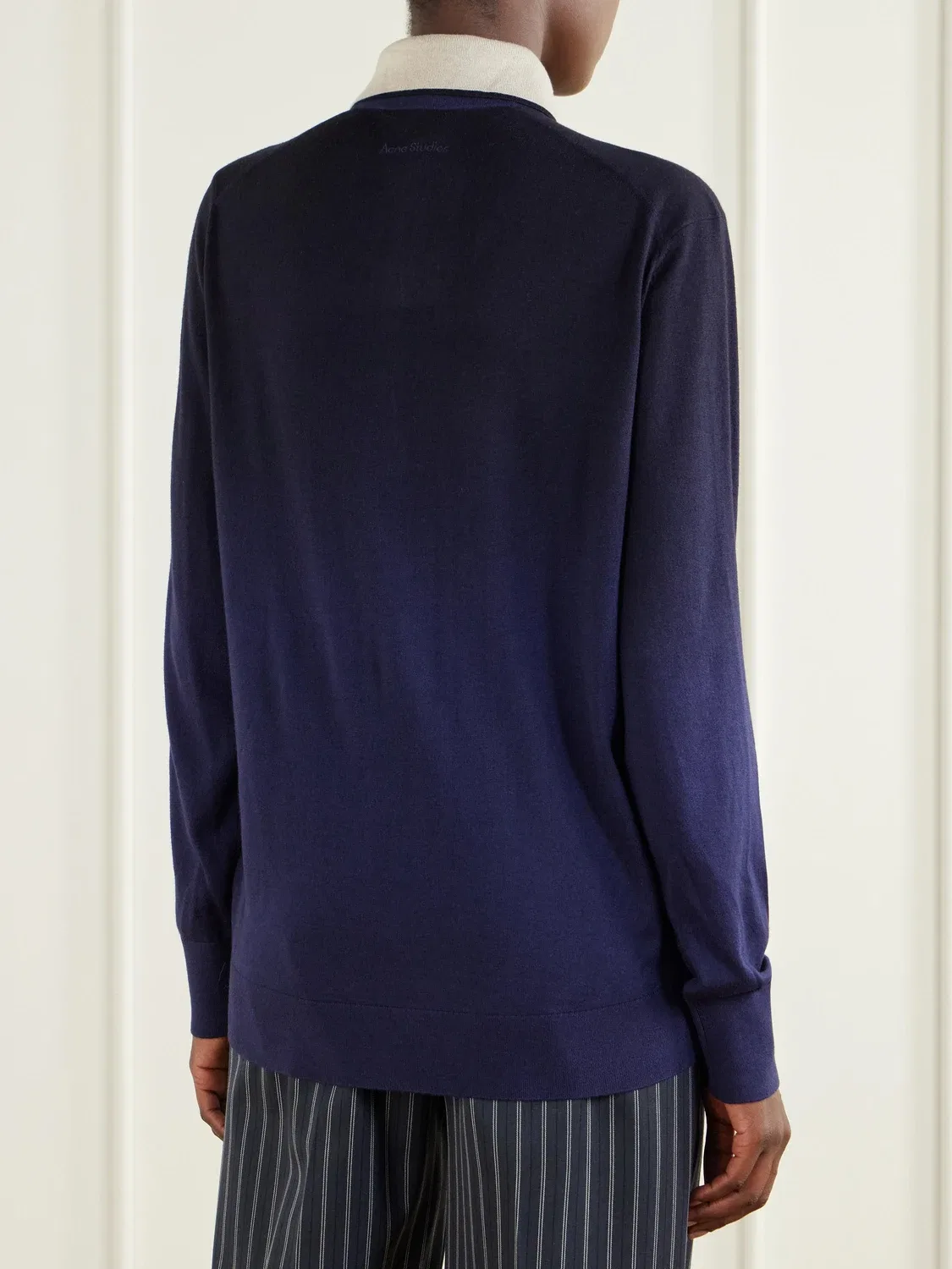 Свитер-поло многослойный из смеси шелка, шерсти и кашемира, Acne Studios, синий — фото 4