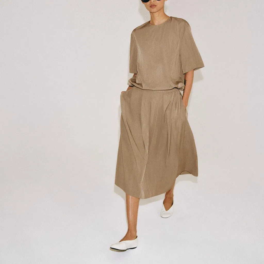 Женская длинная юбка-трапеция модерат A Line ZARA, Brown/Dark Taupe — фото 4