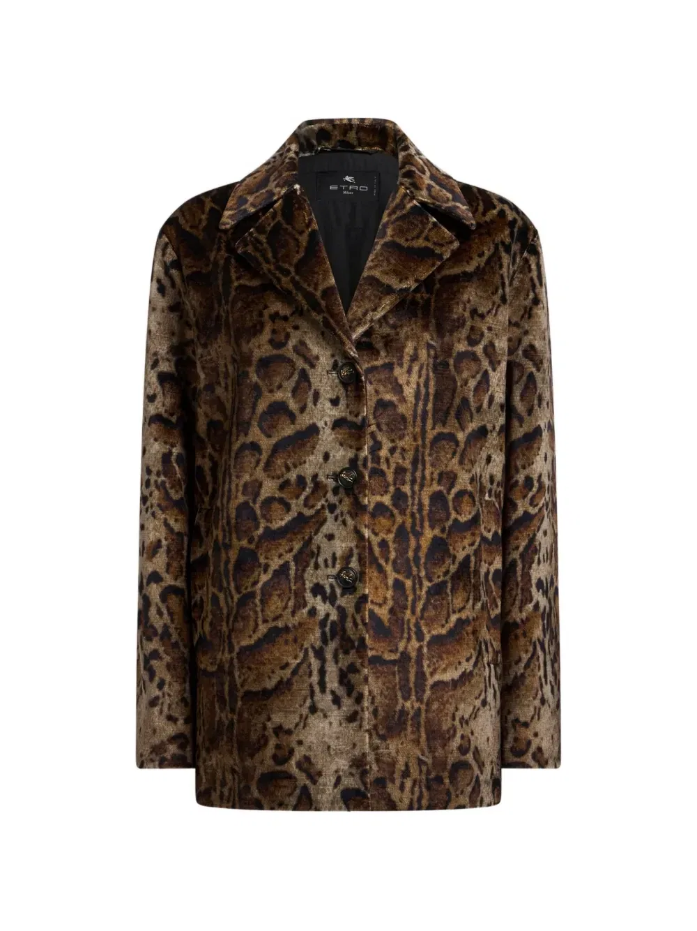 Укороченное бархатное пальто с леопардовым мивом Etro, коричневый