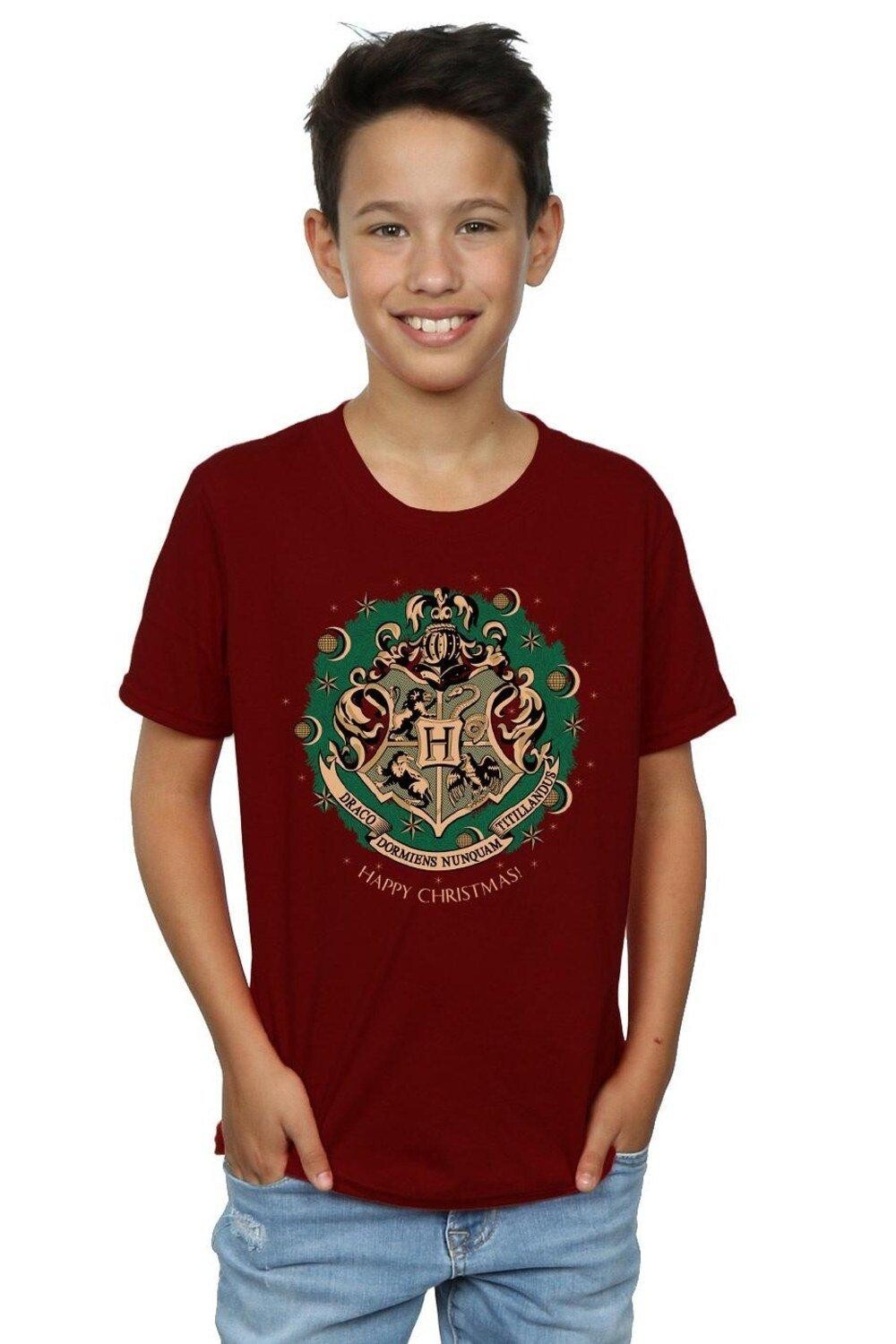 

Хлопковая рождественская футболка с венком Harry Potter, красный