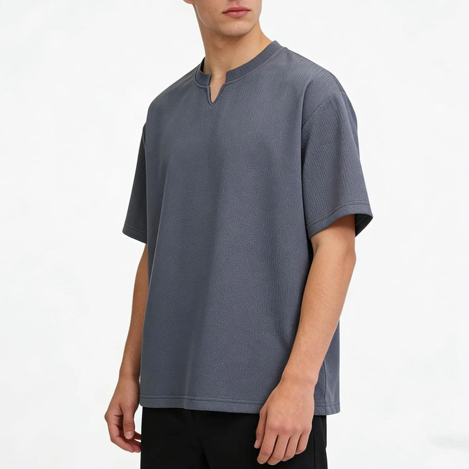 Мужская свободная футболка с V-образным вырезом, Dark Gray — фото 2