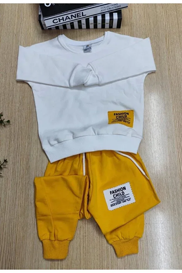 Детский спортивный комплект для девочек с принтом Mgd, White-Yellow — фото 4