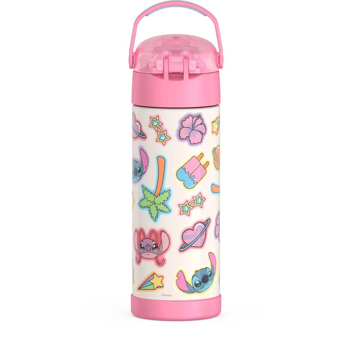 Детская бутылка для воды 470 мл с трубочкой и термоизоляцией Stitch Thermos, Stitch — фото 3