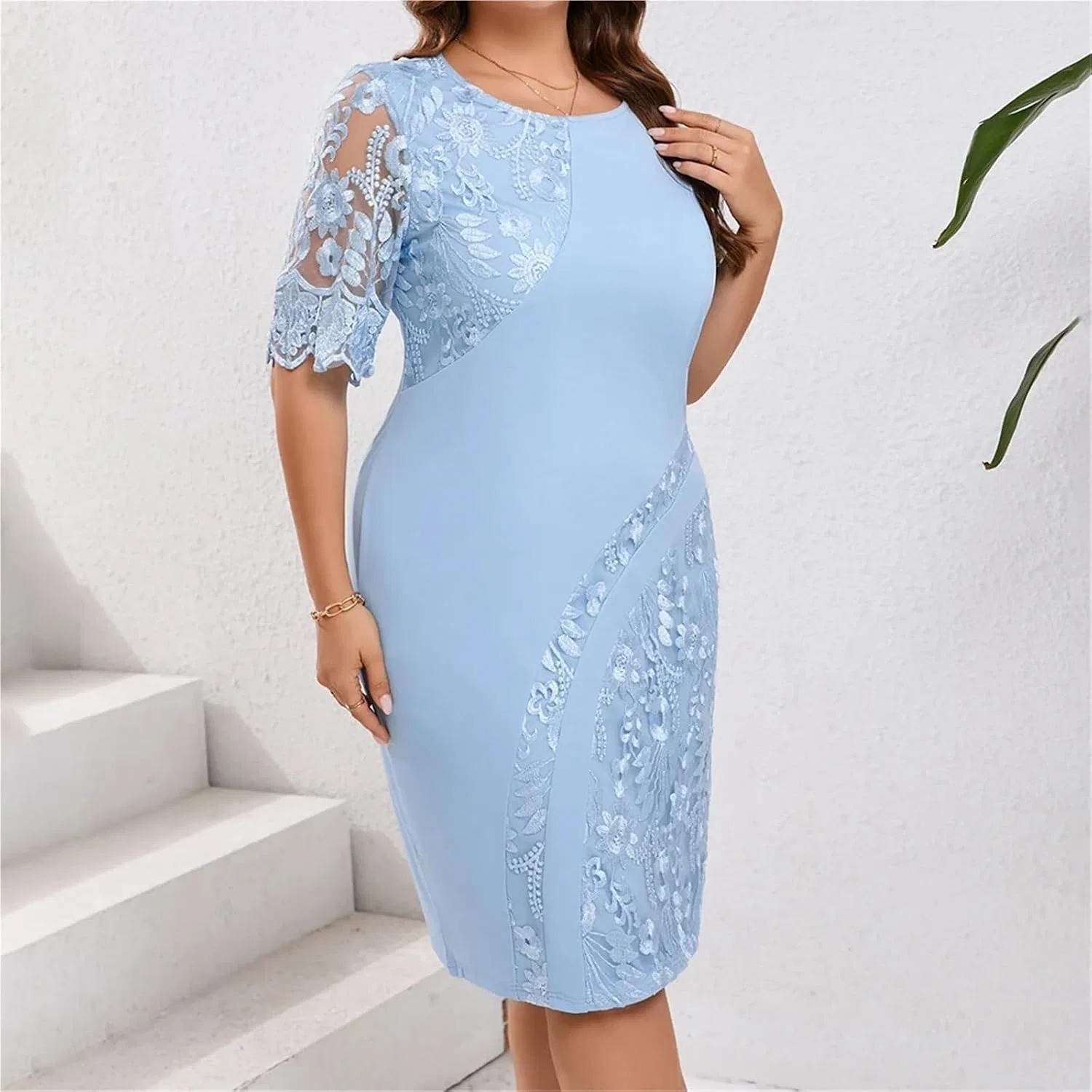 Женское вечернее платье с кружевом Plus Size, Light Blue — фото 2