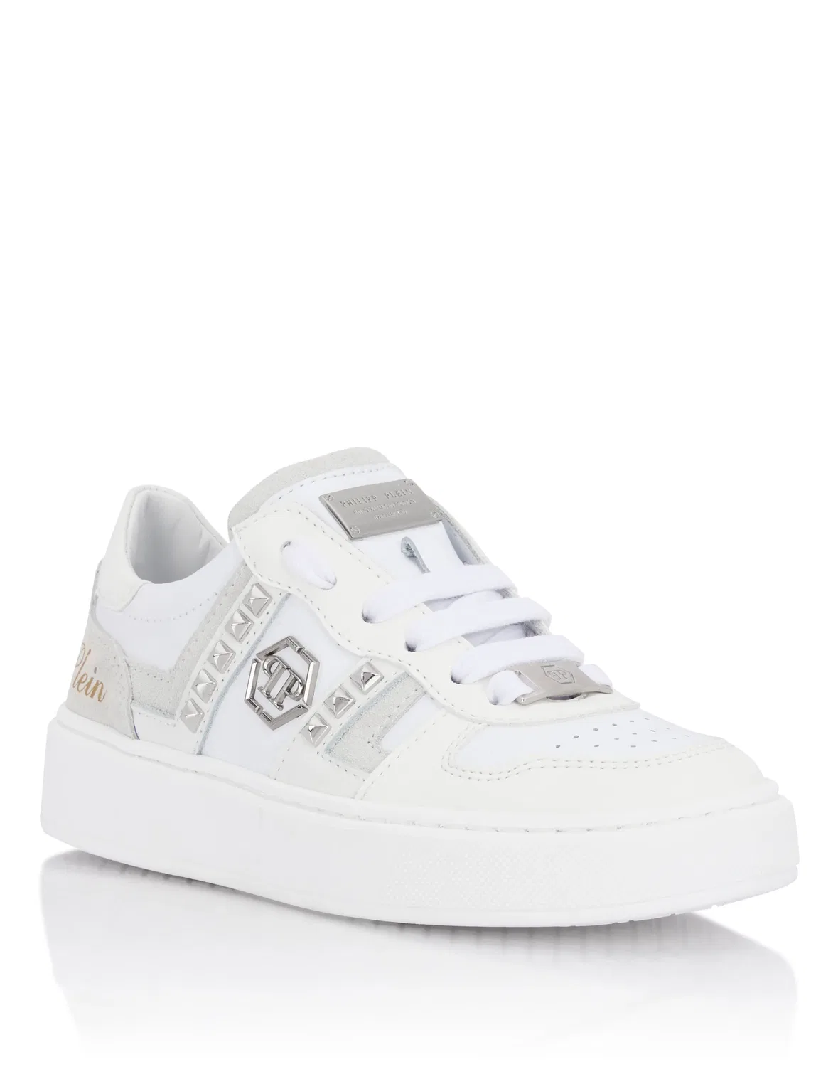 Детские кроссовки низкие с шипами Mix Materials Low-Top Sneakers PHILIPP PLEIN, White