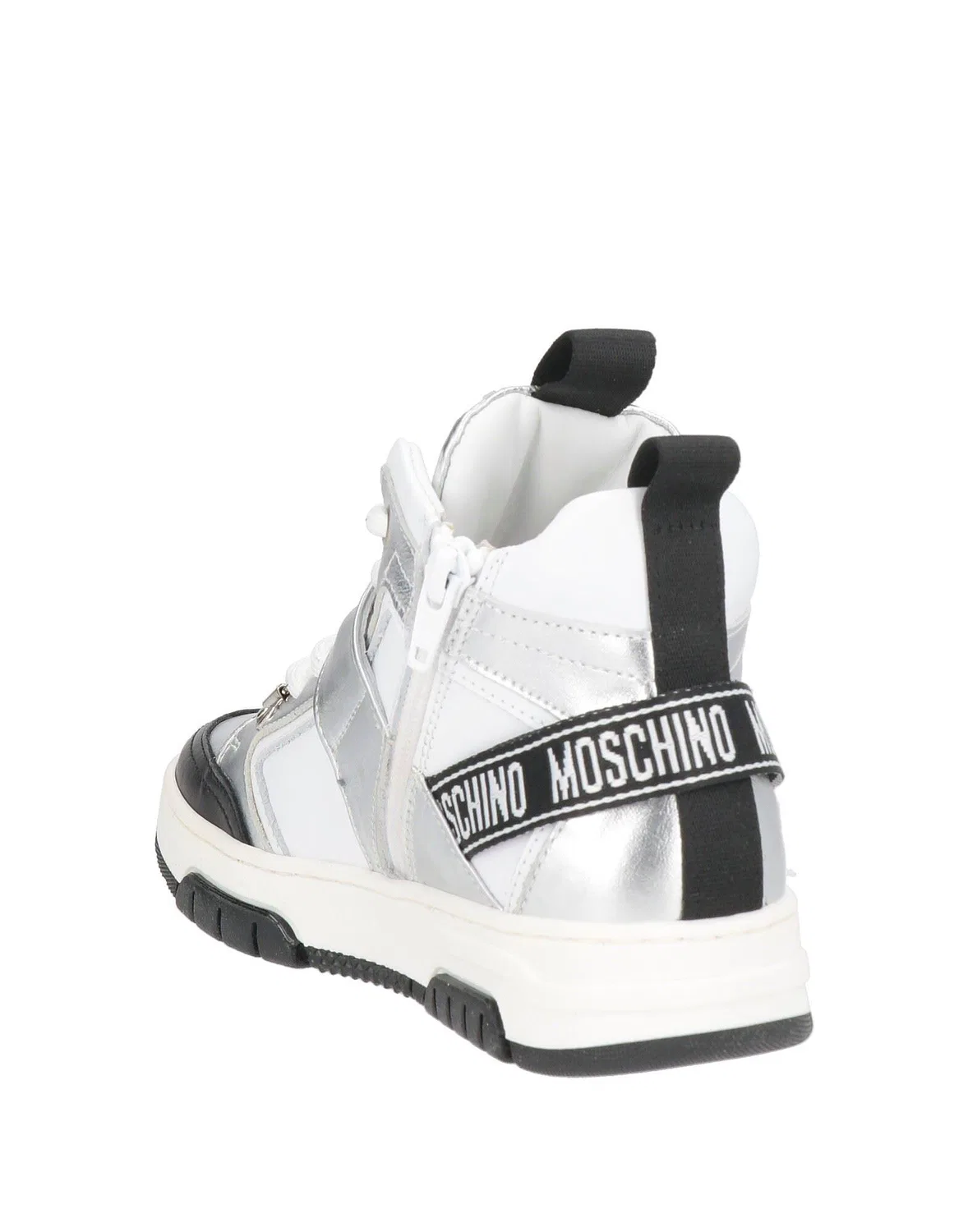 Детские кроссовки высокие на молнии и липучке Leather Silver Moschino Teen, серебряный — фото 3