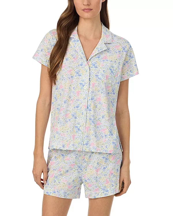 Женский пижамный комплект с принтом Short Sleeve Classic Knits Notch Collar Boxer Pajama Set Ralph Lauren, Blue Print