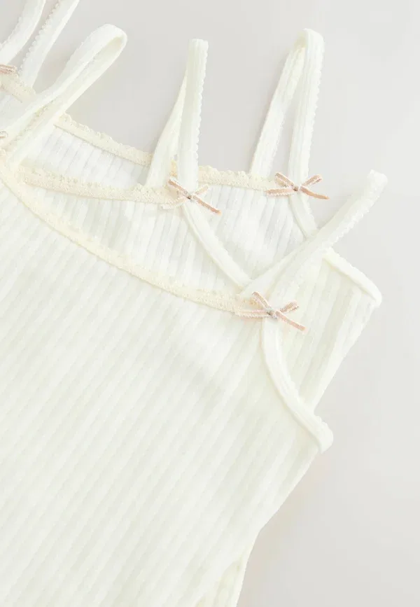 Комплект из 3 маек, хлопок с эластаном, Next, Ecru Pink Stripe, экрю — фото 3