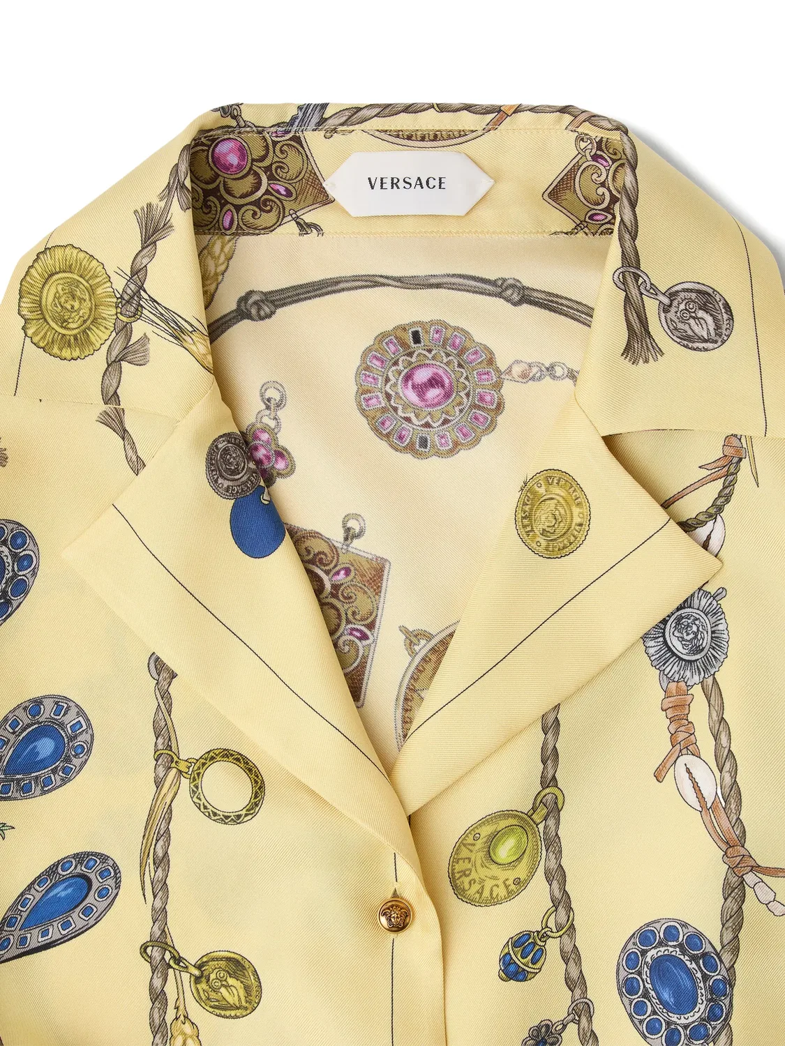 Рубашка с принтом и поясом - желтая Versace, желтый — фото 3