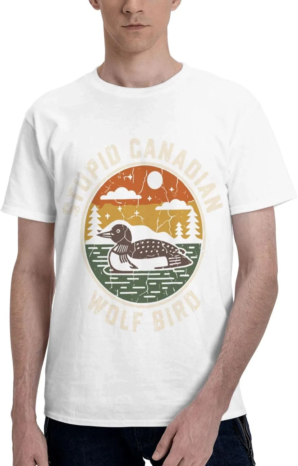 Мужская классическая футболка с принтом птицы Stupid Canadian Wolf Bird, Black — фото 2