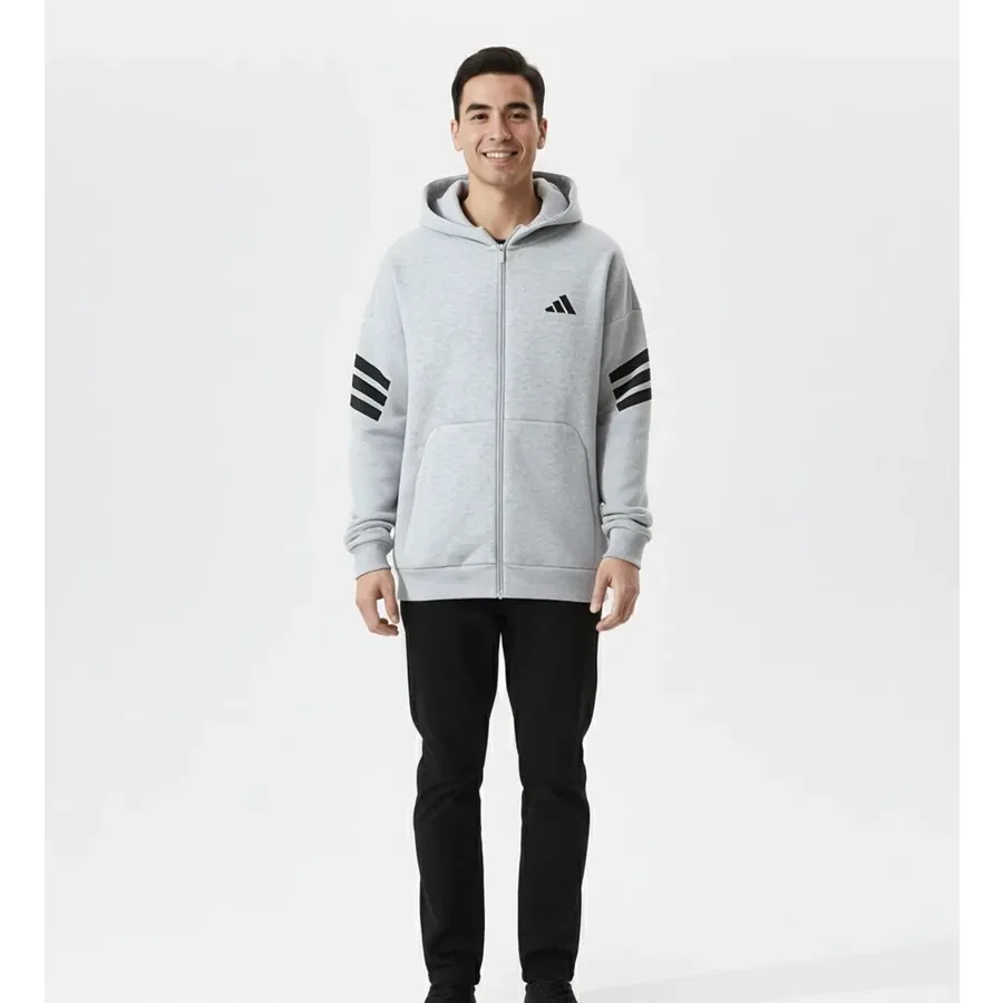 Худи мужское с капюшоном на молнии Future Icons 3-Stripes adidas, Черный — фото 2