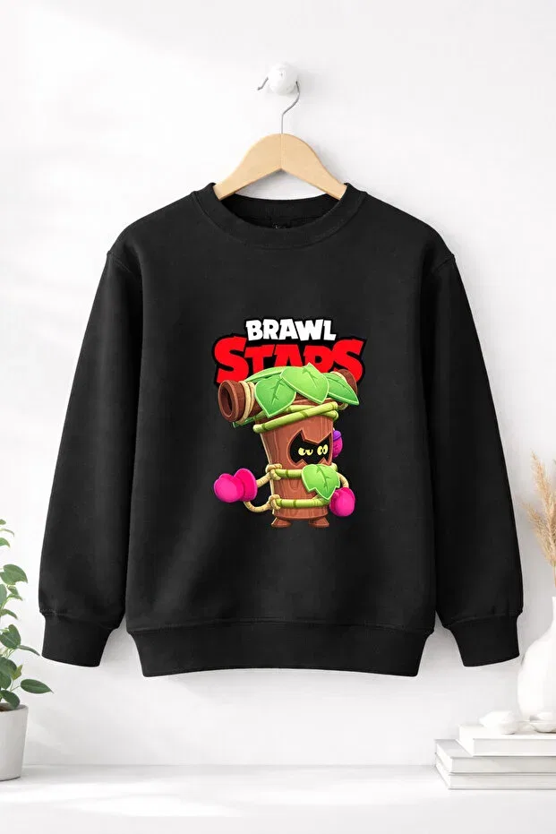 Детские свитшот для девочек с принтом Brawl series trunk sweatshirt (3 threads, 100% cotton) Petite Pati, Black