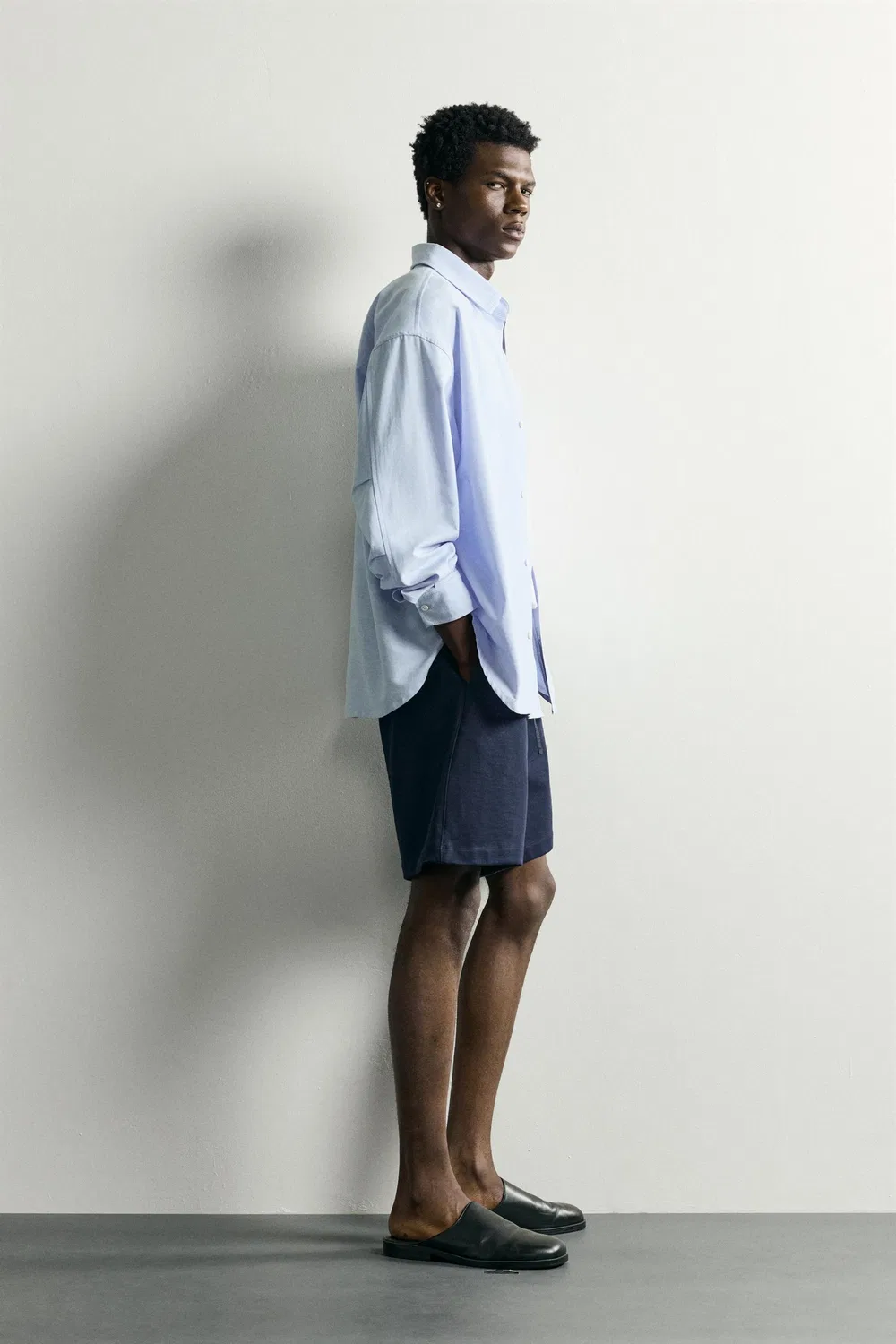 Спортивные шорты-бермуды с контрастной талией ZARA, Navy blue — фото 4