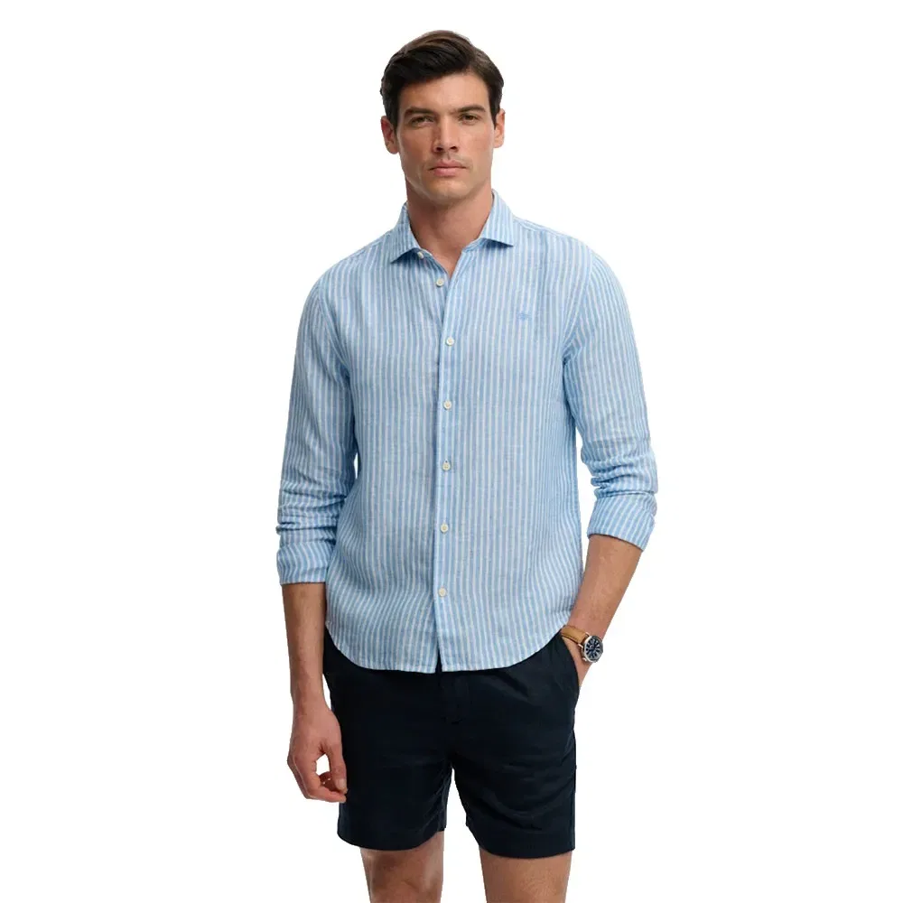 Рубашка с длинным рукавом Riviera Linen Superdry, синий