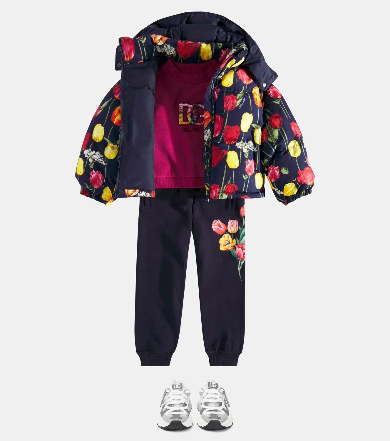 Пуховик с цветочным принтом Dolce&Gabbana Kids, синий — фото 2