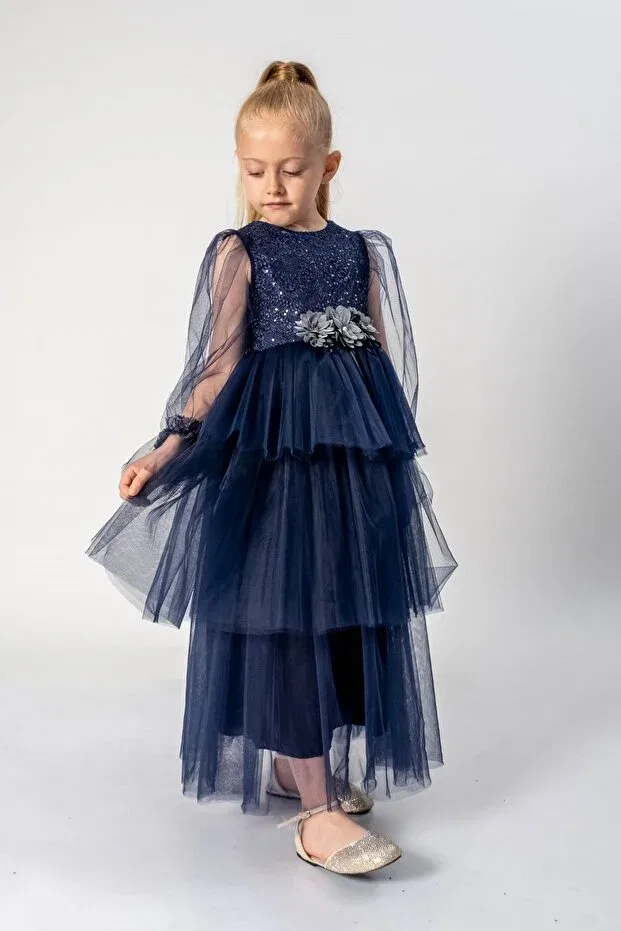 Детское платье для девочек с длинным рукавом Dfn, Navy Blue — фото 4