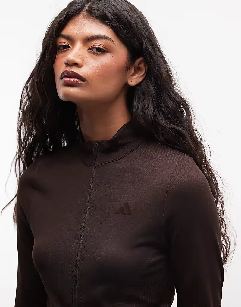 Вязаная тренировочная куртка Adidas, коричневый — фото 3