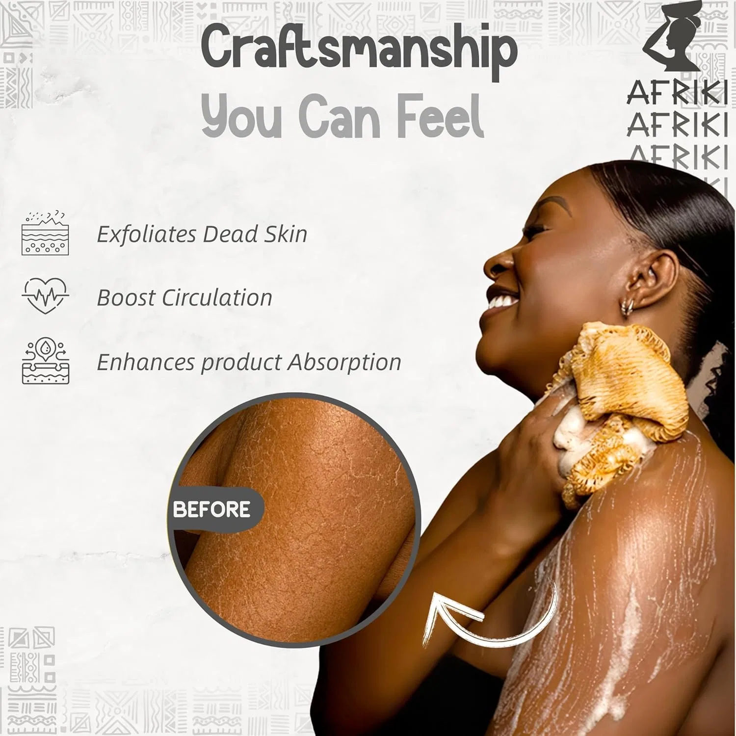 Мочалка для душа африканская AFRIKI Mesh Sponge, 2 шт, Black — фото 2
