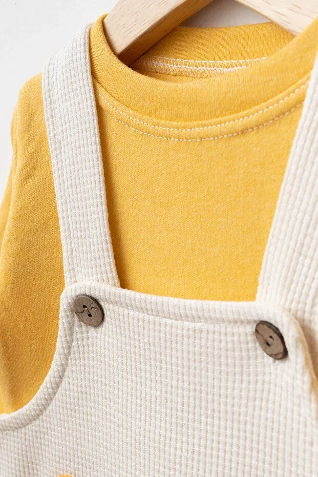 Детский комбинезон с принтом Bear Embroidery Yukobaby Bebeğiniz Için En Doğalı, Yellow — фото 4
