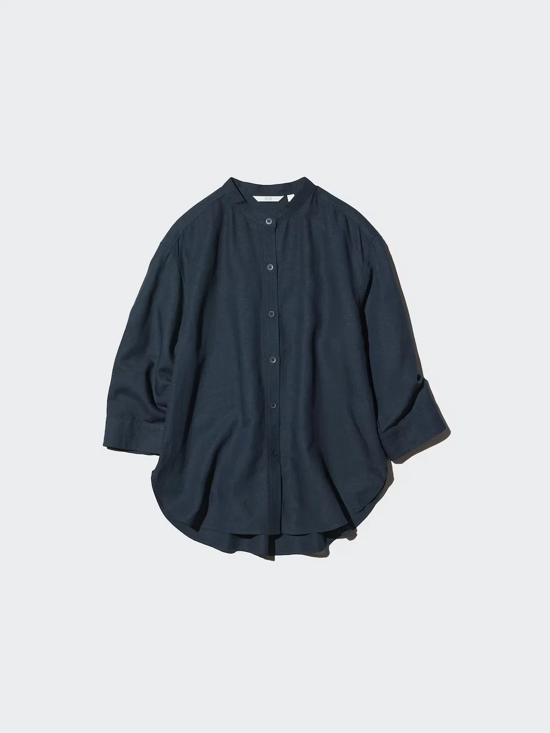 Рубашка Uniqlo, мужская, с воротником-стойкой и рукавом 3/4, темно-синий