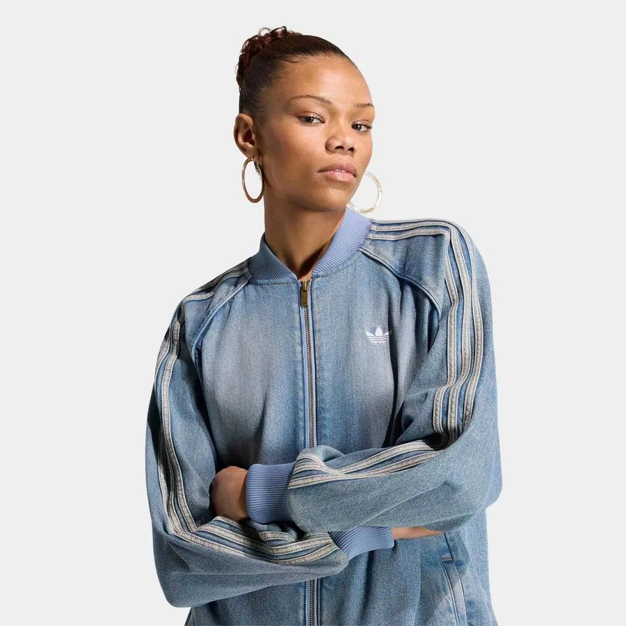 Женская джинсовая куртка с длинным рукавом, миди, adidas Originals, Синий — фото 4