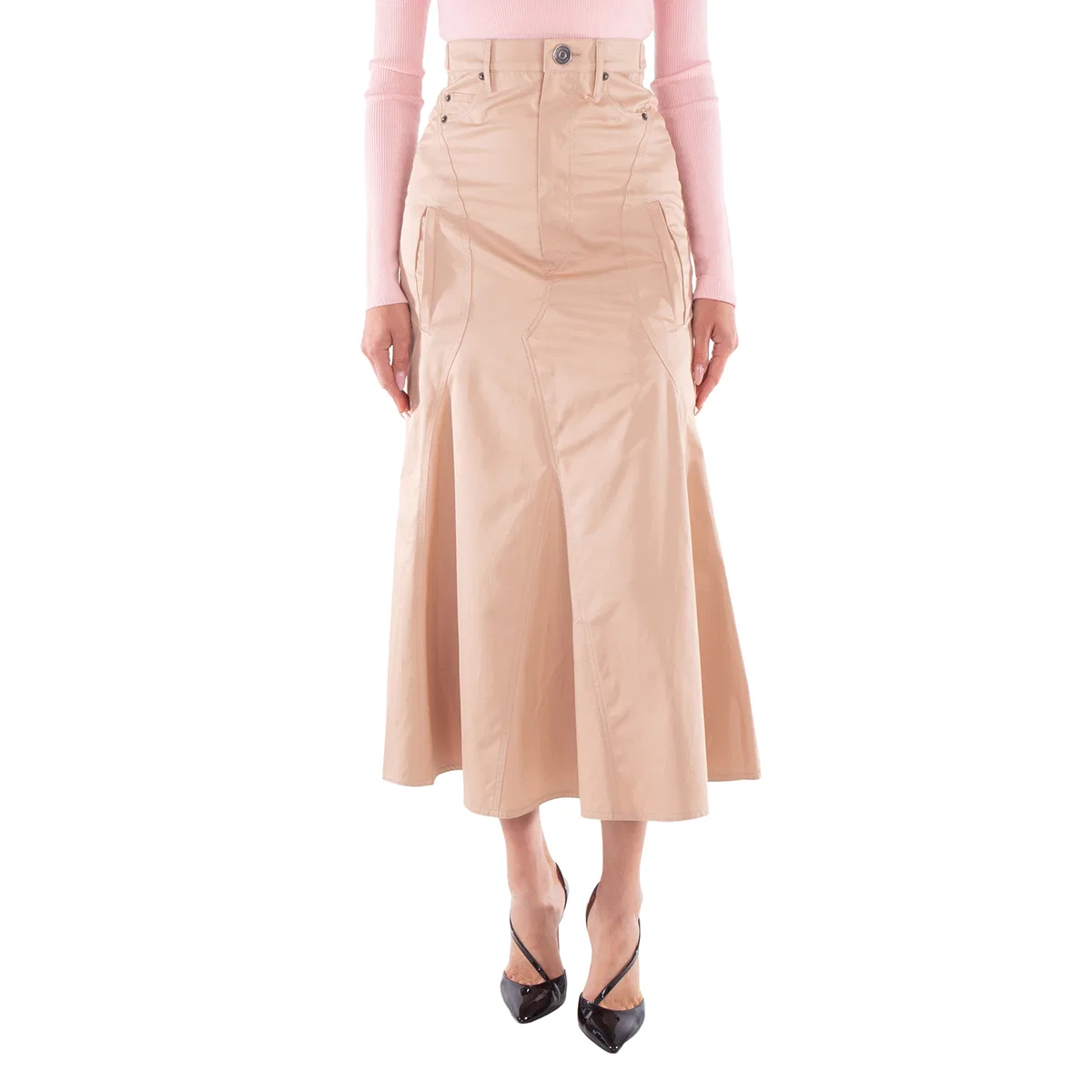 Юбка макси плиссированная Cotton Pleated Maxi Skirt Burberry, Pale Nude