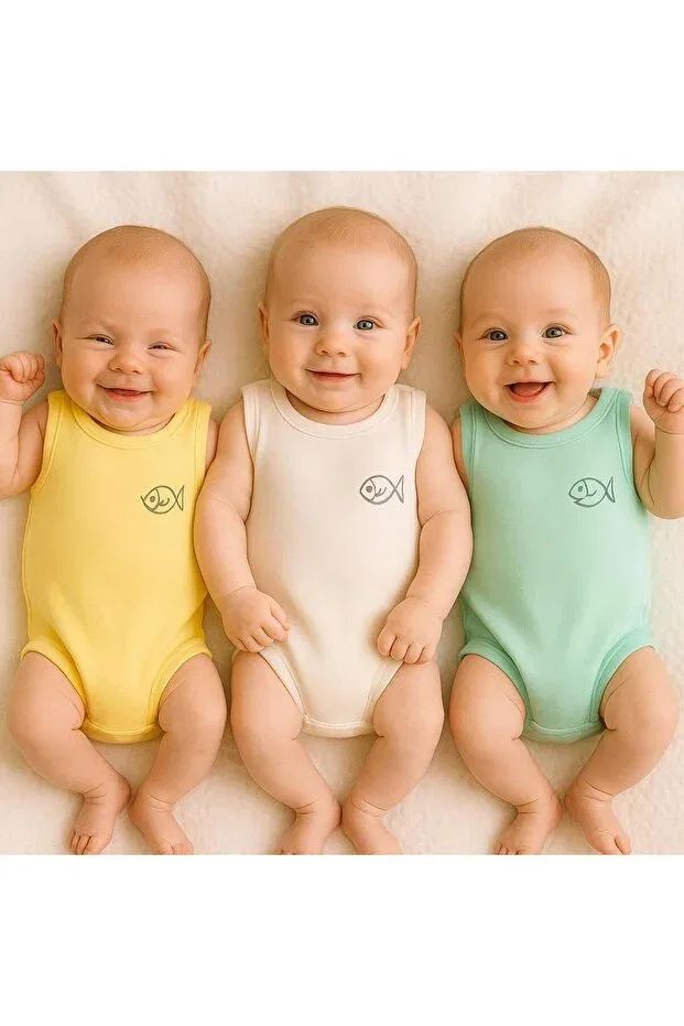Детское боди-ползунок с застежками хлопковый Cemre Bebe, Aqua Green-White-Yellow