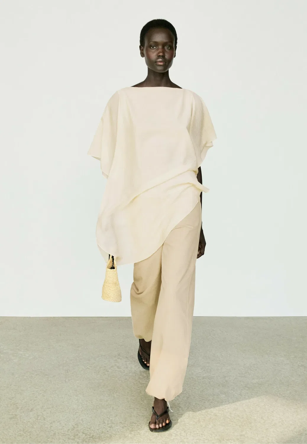 Асимметричная струящаяся блузка-туника в стиле накидки Massimo Dutti, White — фото 2