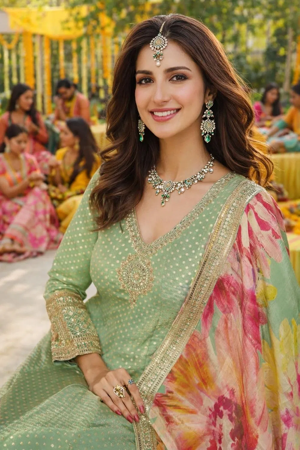 Женское платье из шелка с вышивкой, Anarkali Suit, зелёный — фото 4