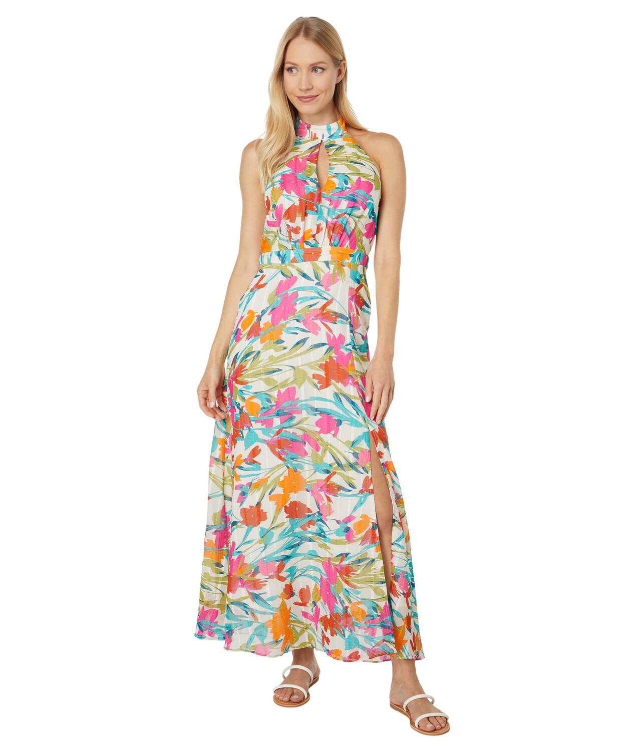 

Платье Maggy London, Ribbon Stripe Maxi Dress with Keyhole Neck