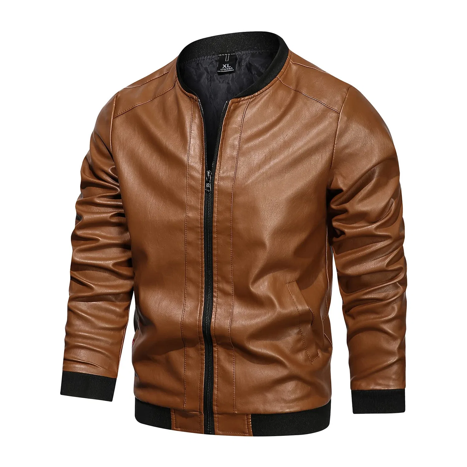 Мужская куртка из экокожи с воротником-стойкой Retro Winter Jacket, Zzzz01-Brown — фото 2