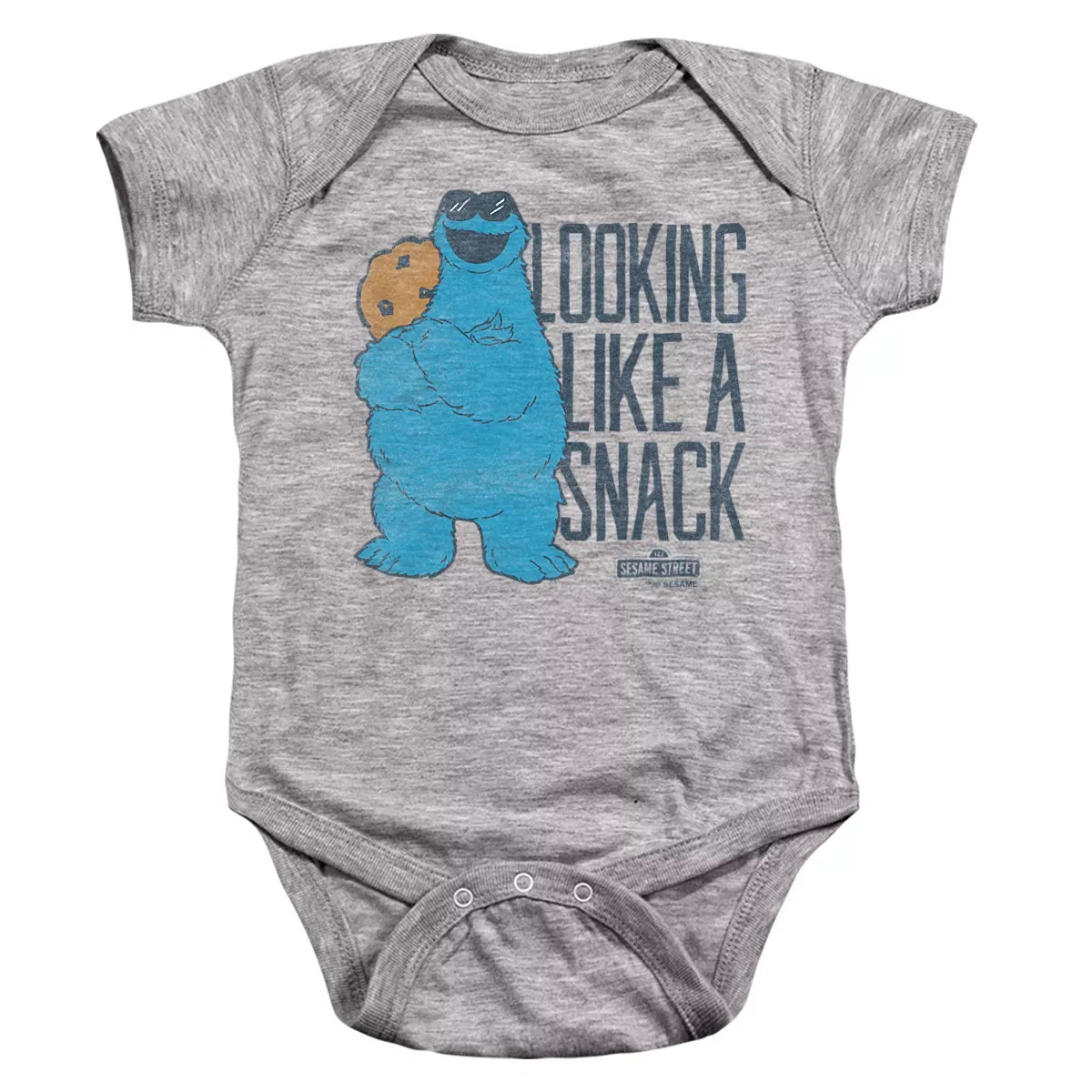 Детское боди с принтом Cookie Monster Snack Glasses Sesame Street, Athletic Heather