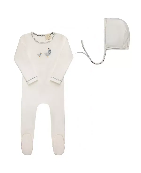 Детский боди-комбинезон с шапочкой с вышивкой утенок Cross Stitch Duckling Collection Ely'S & Co., Ivory/Blue