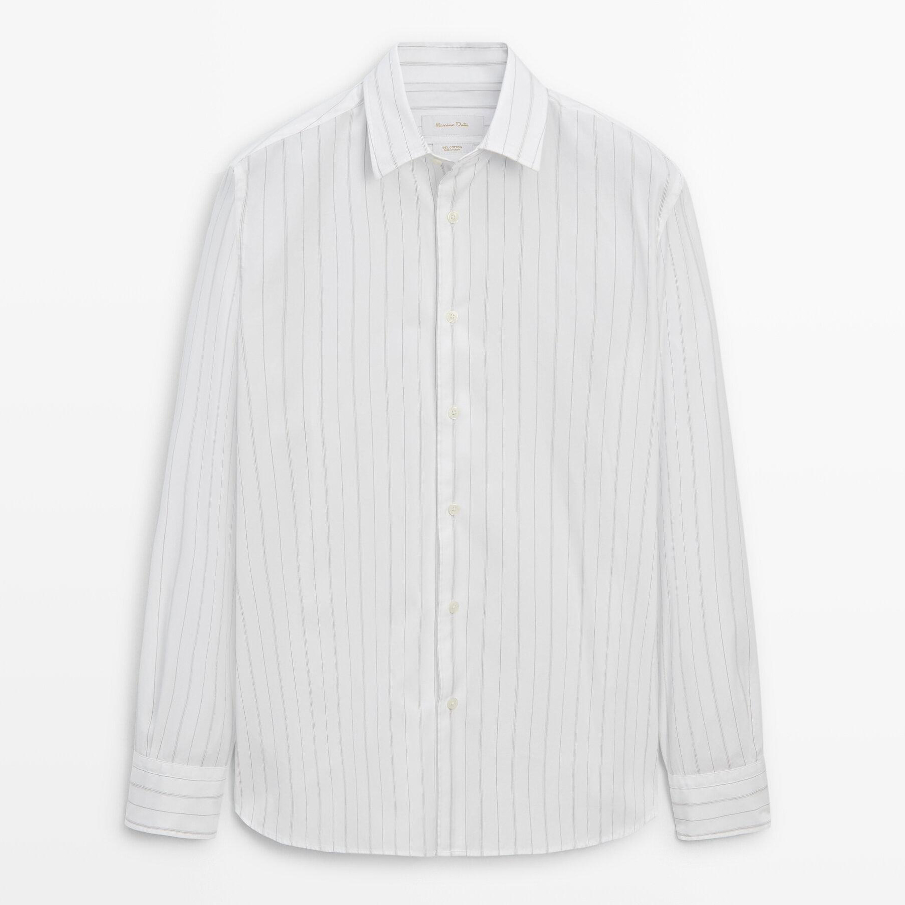 

Рубашка из поплина узкого кроя в тонкую полоску Massimo Dutti, белый