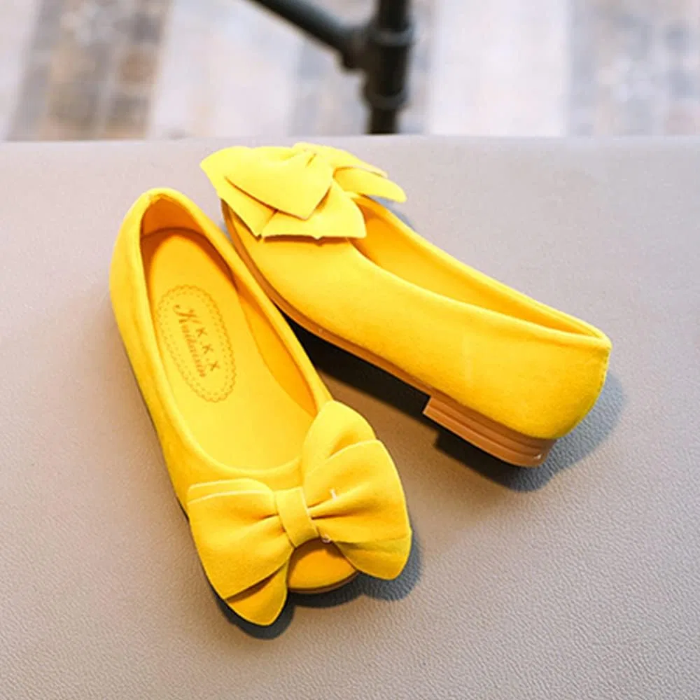 Детские туфли-балетки для девочек с бантом BININBOX, Yellow — фото 3