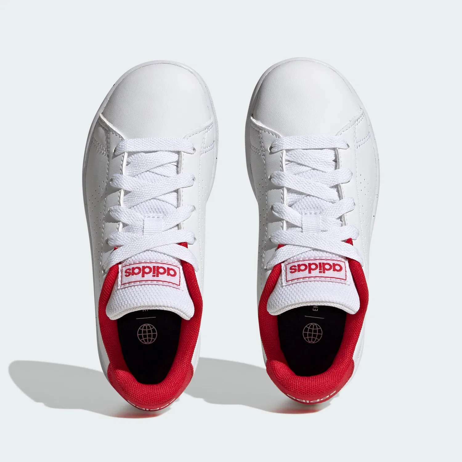 Детские кроссовки с перфорированными полосками Advantage Lifestyle Court Lace Shoes Adidas, Ftwr White Ftwr White Better Scarlet — фото 3