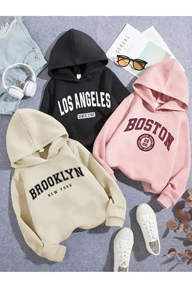 Детский комплект худи с принтом Boston Baxia, Beige, Black, Pink