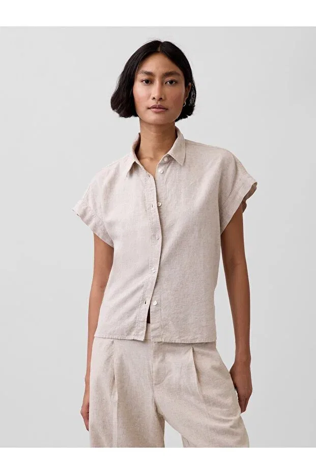 Женская льняная рубашка оверсайз Gap, Beige
