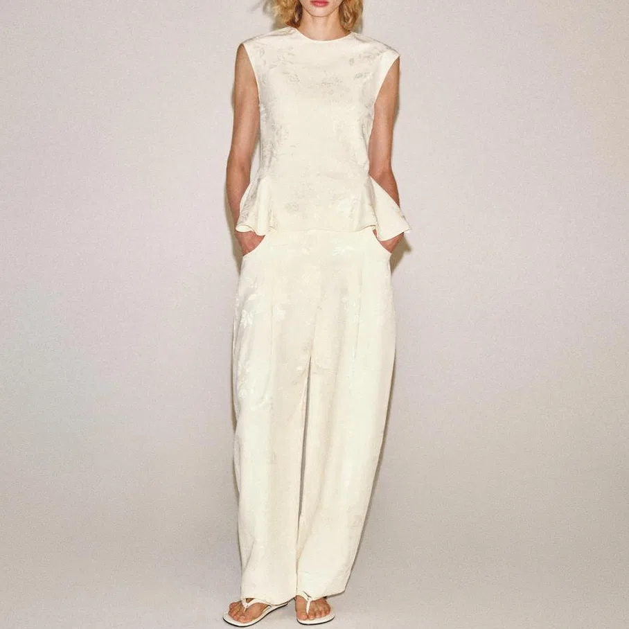 Женская рубашка с круглым вырезом Nude/Beige ZARA — фото 4