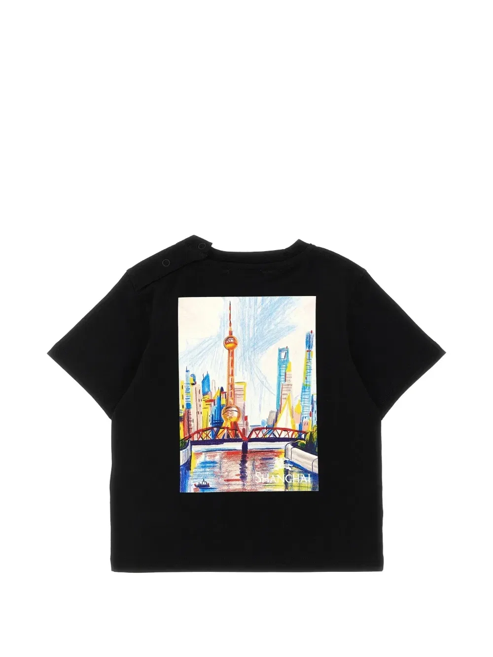 Хлопковая футболка с медведем Shanghai Bear Burberry Kids, черный — фото 2