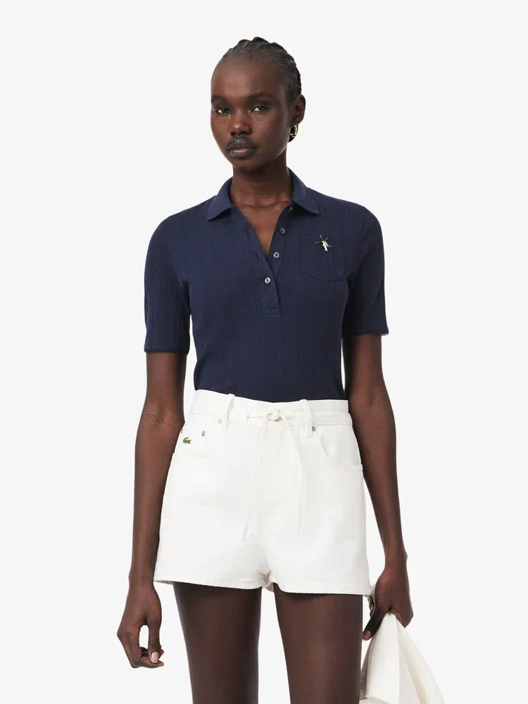 Футболка поло LACOSTE Pointelle Ribbon Croc, темно-синий