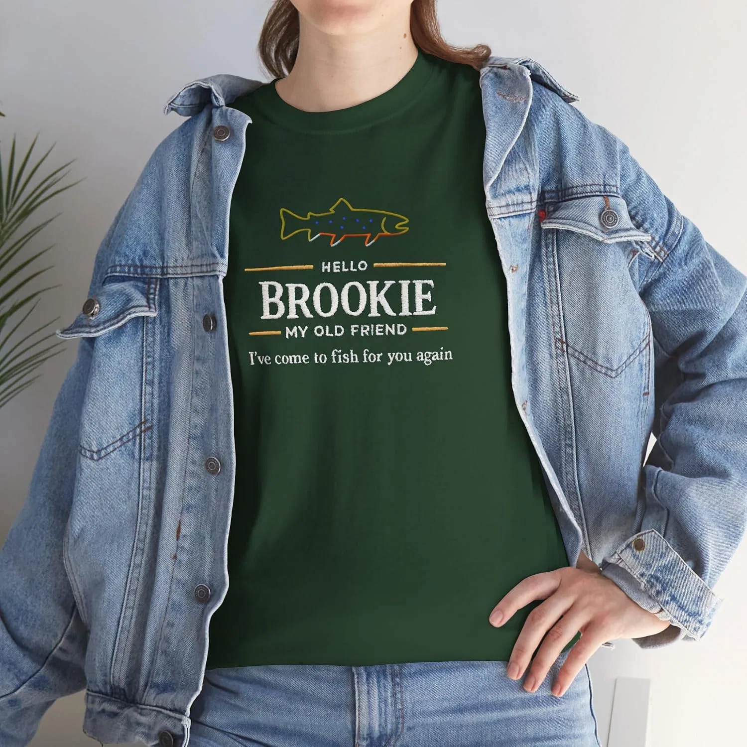Женская футболка из хлопка Hello Brookie My Old Friend, тёмно-зелёный — фото 3