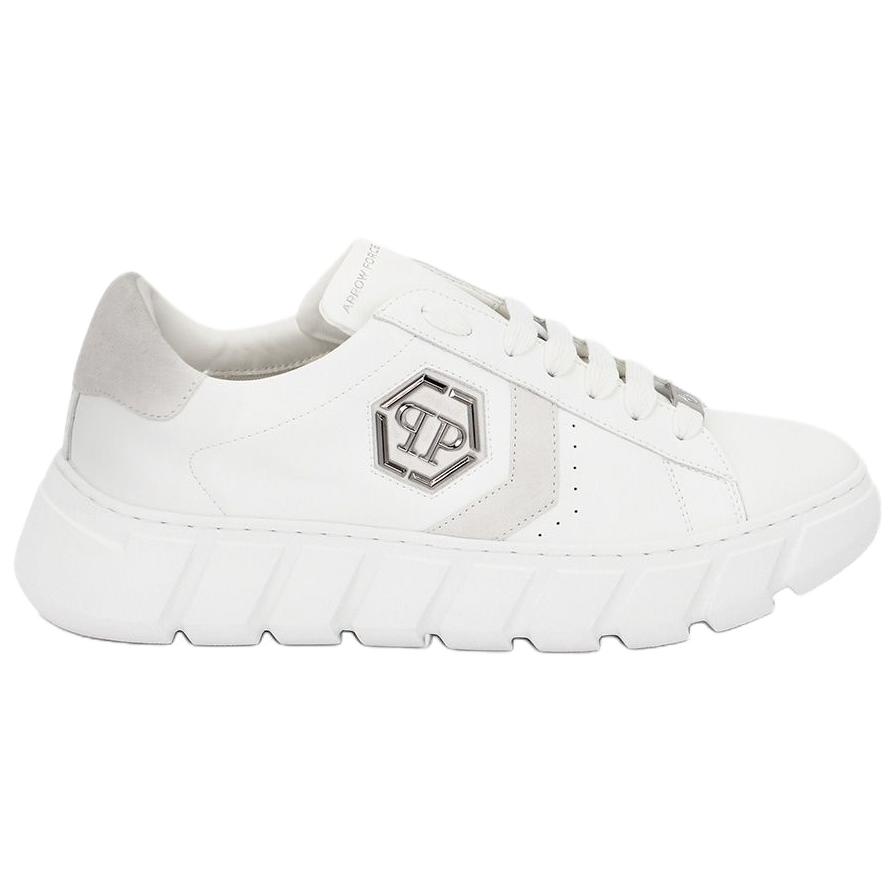PHILIPP PLEIN Кроссовки Casual низкие на платформе из коровьей кожи Unisex White — фото 3